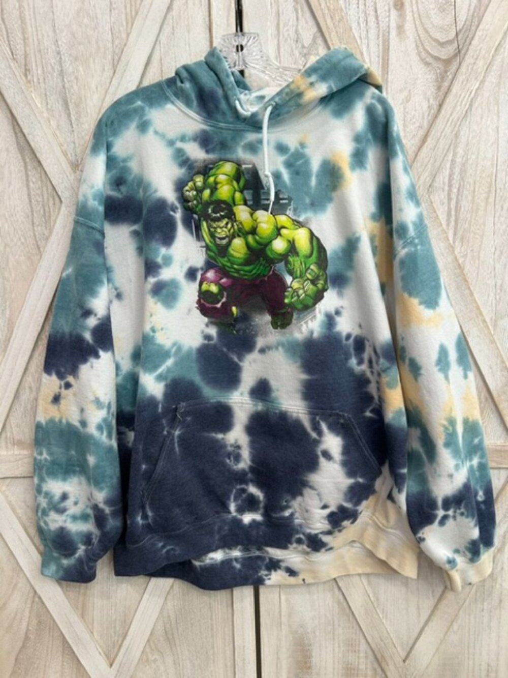 Marvel Avengers Hulk Tie Dye Hoodie Mens 2XL Double Sided Graphic Sweatshirt